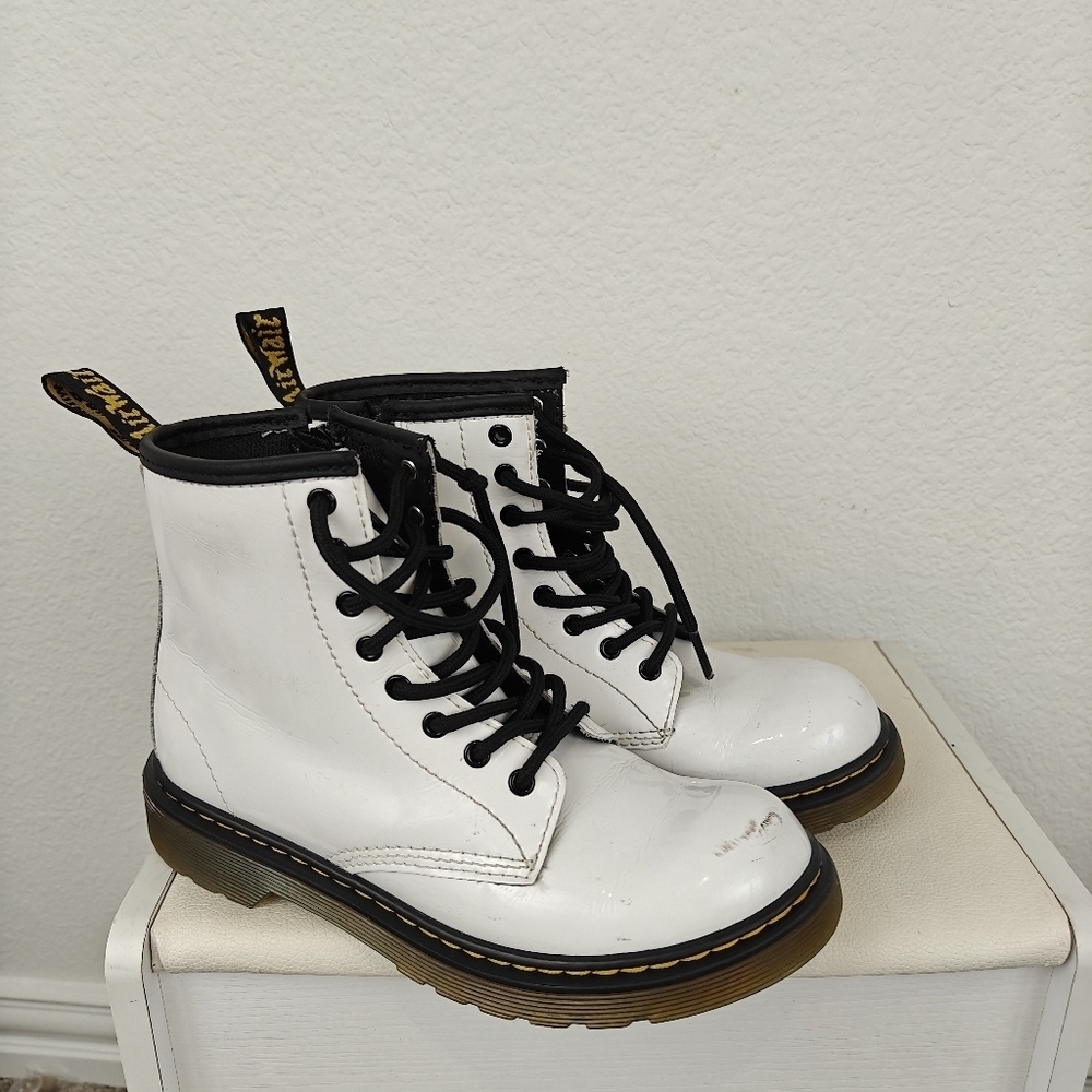 Dr. Martens Junior 1460 Leather Lace Up Boots White Leather Size 3 Kids